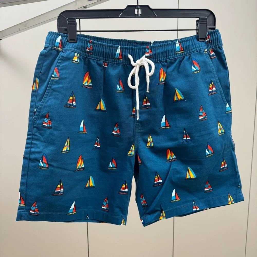 Forever 21 Teal Sailboat Print Swim Trunks Men’s Medium - Picture 1 of 7